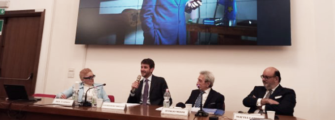 Giordano Riello durante la Lectio Magistralis "Fare industria è arte" all'Università Meier di Milano.