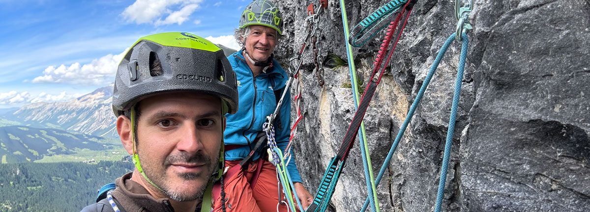 Giordano Riello e Massimo Da Pozzo arrampicata Via del Dodo Cortina
